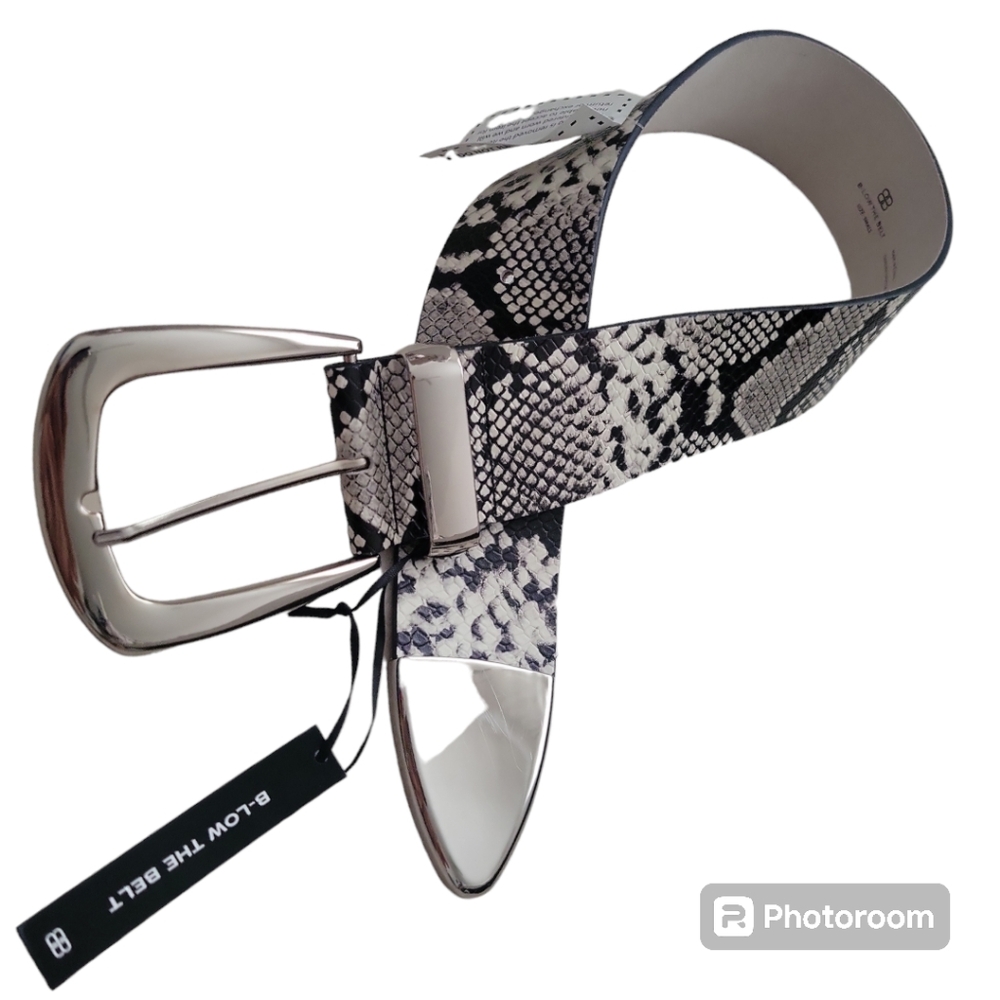 B-Low The Belt Thick Statement Python Snake Print Leather Waist Belt Size S